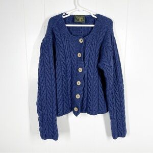 Carriag Donn 100% Pure Merino Wool Ireland Button Up Sweater Navy M (Juniors)